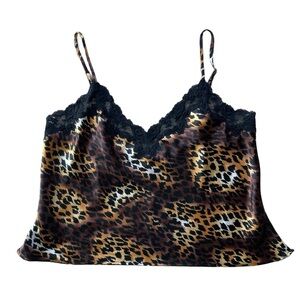 Vintage Y2K Victoria’s Secret Satin Cropped Leopard Print Lace Trim Cami Size M